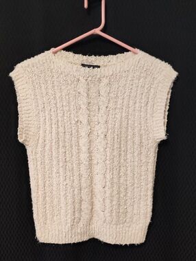 VTG LOFT Cable‑Knit Short Sleeve Sweater – Light Pink